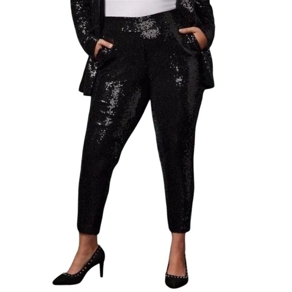 Pants - Torrid Sylvia Mollie Sequin Black Pull On Pants Tapered Party Holiday - Size 24